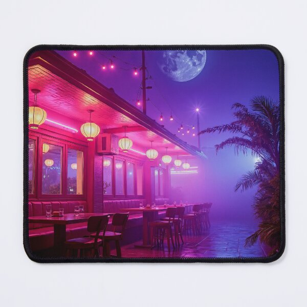 Item preview, Cyberpunk Cafe Print: Retro Neon Diner, Sci-Fi Wall Art designed and sold by Synthwave Solaris.