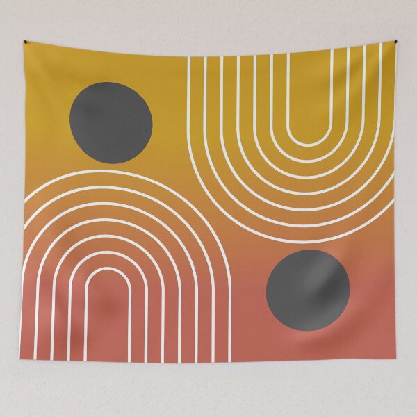 Item preview, Mid-Century Modern Geometric Rainbow and Sun Abstract - Mustard Vinyl Gradient designed and sold by nineFlorals.