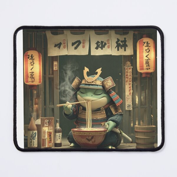 Item preview, Samurai Frog Eating Ramen - Funny Japanese Noodle Kaeru Art designed and sold by De Aqui y de Alla Studio.