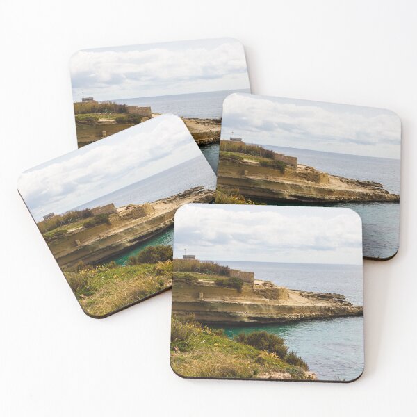 Item preview, Rocky Coastal Cliff Overlooking Calm Blue Sea and Cloudy Horizon With Vegetation in Foreground designed and sold by Nmallia.