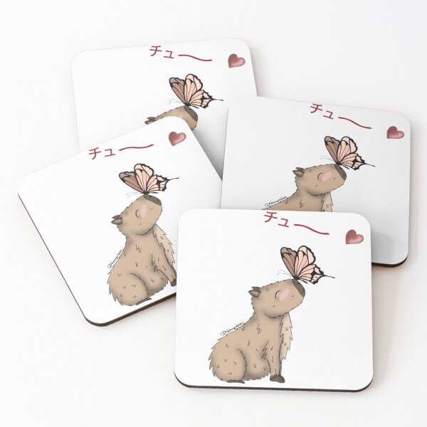 Item preview, Capybara Kissing Butterfly Kawaii Japanese Illustration designed and sold by Nekogobido.