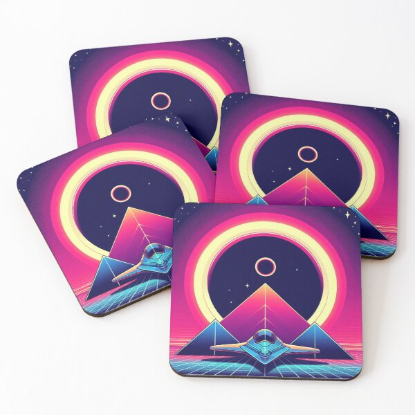 Item preview, “Neon Eclipse & Pyramid Launch – Retro Sci-Fi Voyage” designed and sold by Dogandesighn.