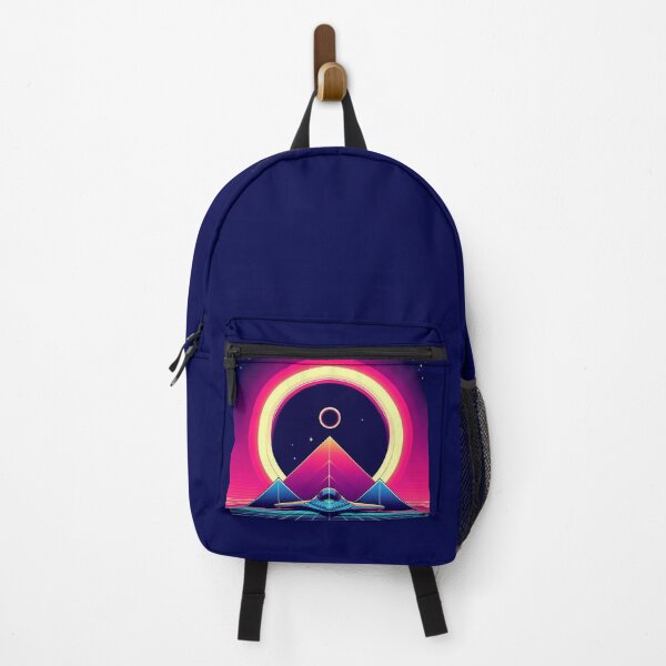 Item preview, “Neon Eclipse & Pyramid Launch – Retro Sci-Fi Voyage” designed and sold by Dogandesighn.