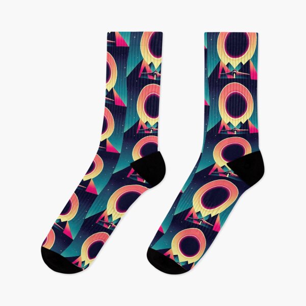 Item preview, “Cosmic Ascent – Neon Eclipse & Pyramid Flight” designed and sold by Dogandesighn.