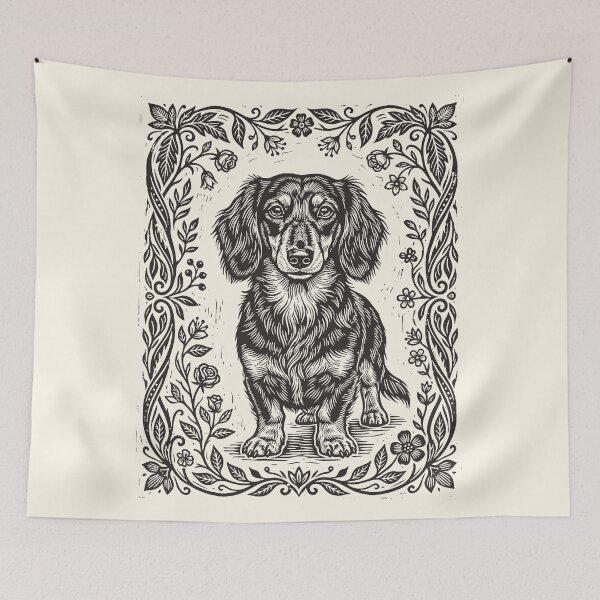 Item preview, Floral Dachshund Puppy Lino Style Doxie Lover designed and sold by Y-Vibes.