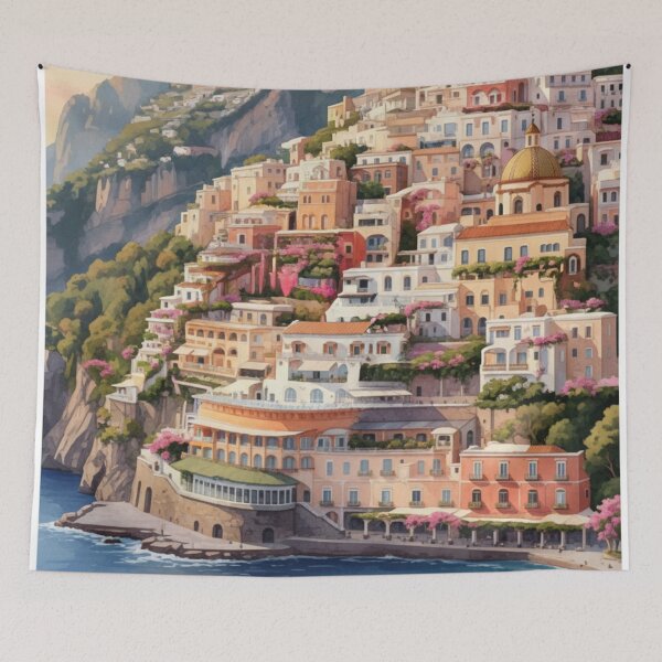 Item preview, Pastel sunset in Positano – Italian coast illustration designed and sold by HeyHas.