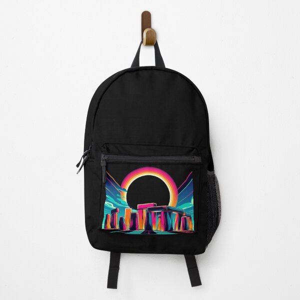 Item preview, “Neon Eclipse at Stonehenge – Retro Futuristic Portal” designed and sold by Dogandesighn.