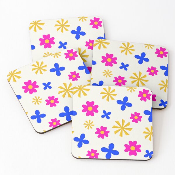 Item preview, Colorful Floral Pattern | Pink Blue Flowers and Yellow Pinwheels on Soft Bone White Background designed and sold by MFGB-Creations.
