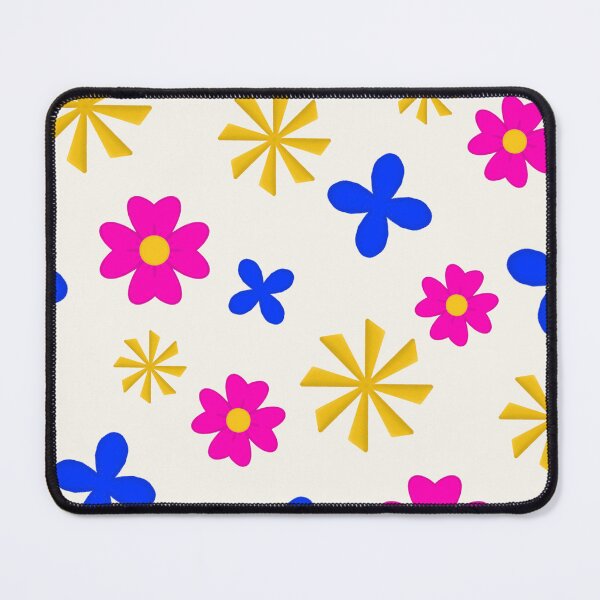 Item preview, Colorful Floral Pattern | Pink Blue Flowers and Yellow Pinwheels on Soft Bone White Background designed and sold by MFGB-Creations.