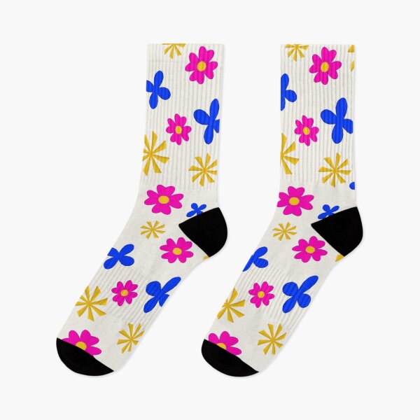 Item preview, Colorful Floral Pattern | Pink Blue Flowers and Yellow Pinwheels on Soft Bone White Background designed and sold by MFGB-Creations.