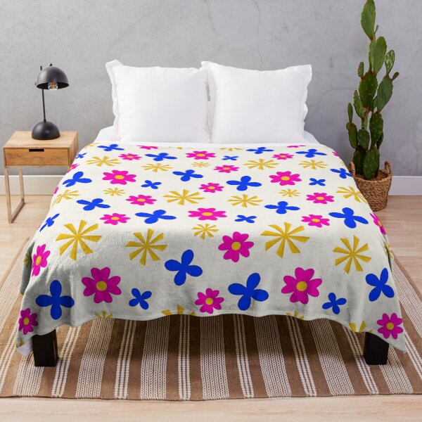 Item preview, Colorful Floral Pattern | Pink Blue Flowers and Yellow Pinwheels on Soft Bone White Background designed and sold by MFGB-Creations.