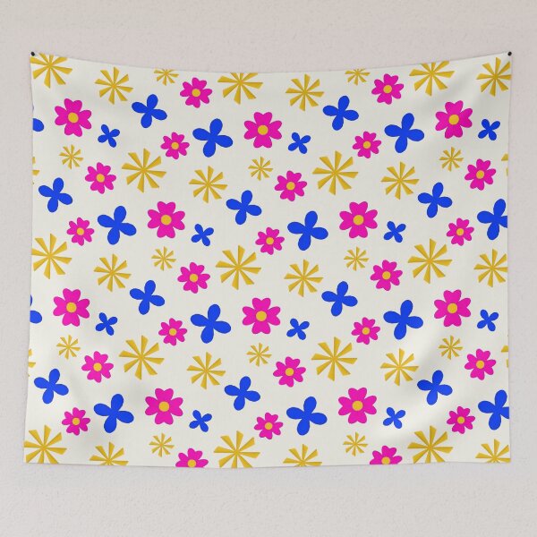 Item preview, Colorful Floral Pattern | Pink Blue Flowers and Yellow Pinwheels on Soft Bone White Background designed and sold by MFGB-Creations.