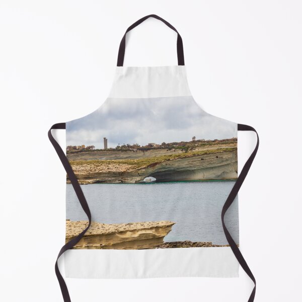 Item preview, Boat Passing Through Natural Coastal Arch Beneath Layered Limestone Cliffs On Calm Sea Under Cloudy Sky designed and sold by Nmallia.