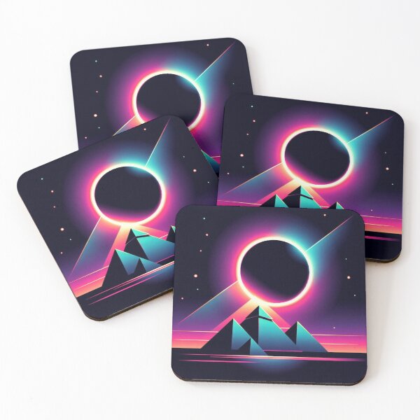 Item preview, “Neon Eclipse Over Pyramids – Sci-Fi Sacred Geometry” designed and sold by Dogandesighn.