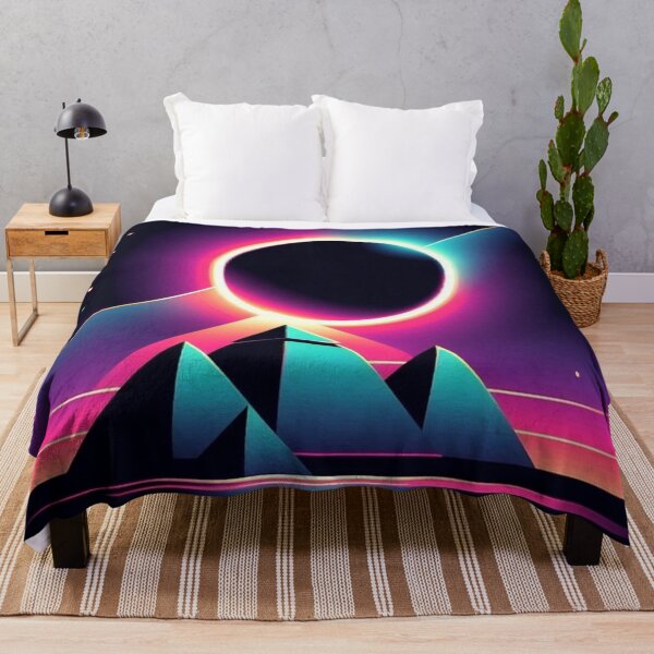 Item preview, “Neon Eclipse Over Pyramids – Sci-Fi Sacred Geometry” designed and sold by Dogandesighn.