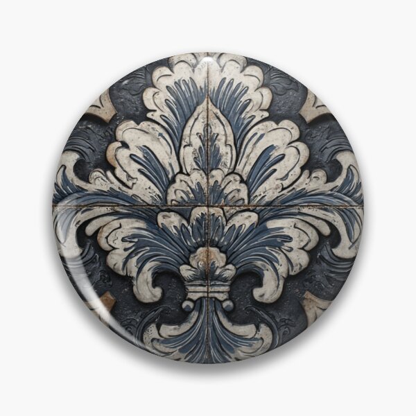 Item preview, Vintage Portuguese Azulejo Black Ornate Tile Pattern designed and sold by GrinGalore.