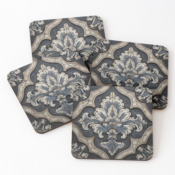 Item preview, Vintage Portuguese Azulejo Black Ornate Tile Pattern designed and sold by GrinGalore.