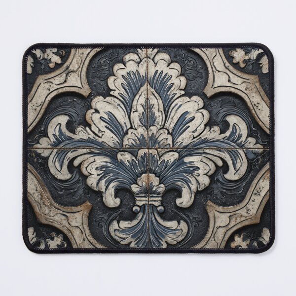 Item preview, Vintage Portuguese Azulejo Black Ornate Tile Pattern designed and sold by GrinGalore.
