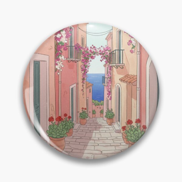 Artikelvorschau, Rosa Allee mit Blumen – Romantische mediterrane Illustration entworfen und verkauft von HeyHas.