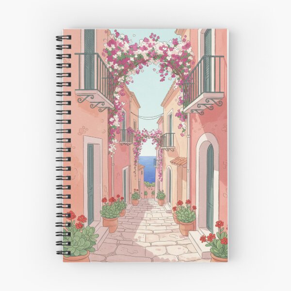 Item preview, Callejón rosado con flores – Ilustración mediterránea romántica designed and sold by HeyHas.