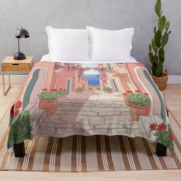 Item preview, Pink alley with flowers – Romantic Mediterranean illustration designed and sold by HeyHas.