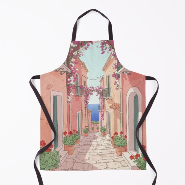 Item preview, Pink alley with flowers – Romantic Mediterranean illustration designed and sold by HeyHas.