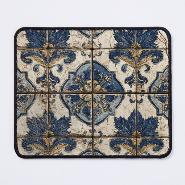 Item preview, Vintage Portuguese Azulejo Beige Blue Ornate Tile Pattern designed and sold by GrinGalore.