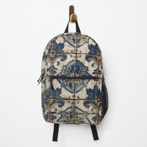 Item preview, Vintage Portuguese Azulejo Beige Blue Ornate Tile Pattern designed and sold by GrinGalore.
