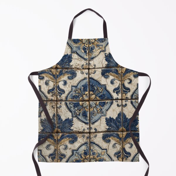 Item preview, Vintage Portuguese Azulejo Beige Blue Ornate Tile Pattern designed and sold by GrinGalore.