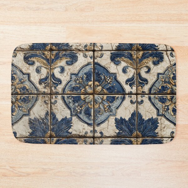 Item preview, Vintage Portuguese Azulejo Beige Blue Ornate Tile Pattern designed and sold by GrinGalore.