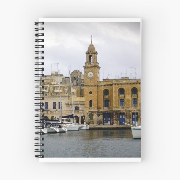 Item preview, Historic Harbor Clock Tower and Waterfront Boats Beside Stone Renaissance Building on Overcast Day designed and sold by Nmallia.