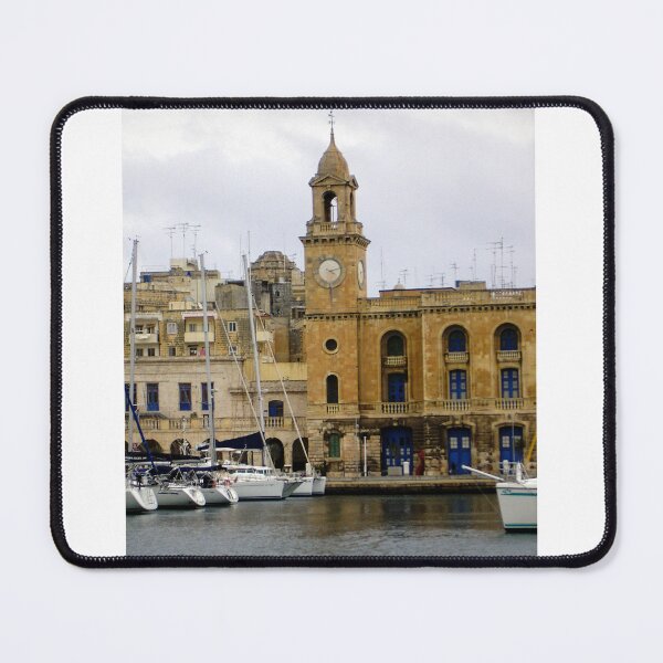 Item preview, Historic Harbor Clock Tower and Waterfront Boats Beside Stone Renaissance Building on Overcast Day designed and sold by Nmallia.