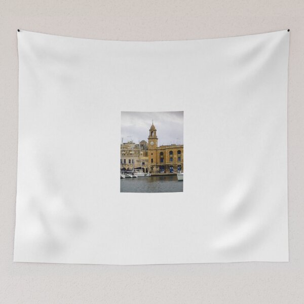 Item preview, Historic Harbor Clock Tower and Waterfront Boats Beside Stone Renaissance Building on Overcast Day designed and sold by Nmallia.