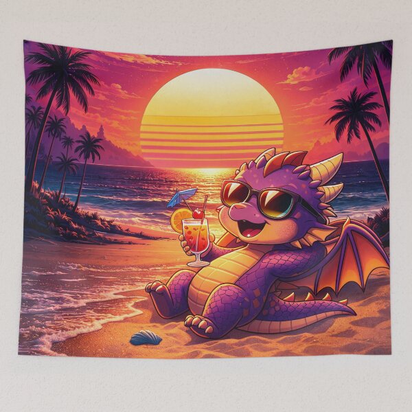 Artikelvorschau, Chibi Drache am Strand – Süßer Cocktail Drache Sonnenuntergang entworfen und verkauft von TunikaSVEN93.