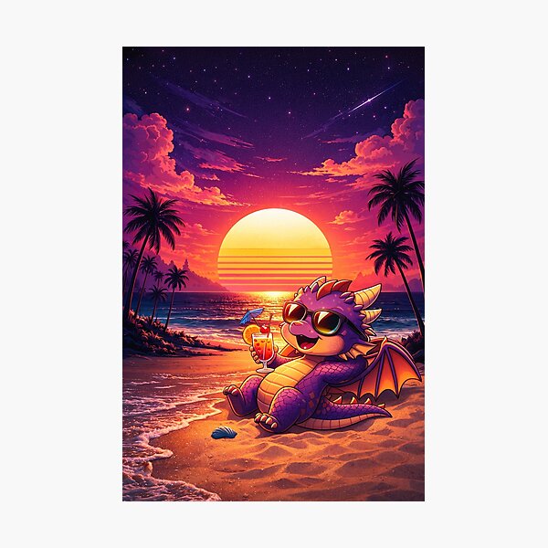 Artikelvorschau, Chibi Drache am Strand – Süßer Cocktail Drache Sonnenuntergang entworfen und verkauft von TunikaSVEN93.