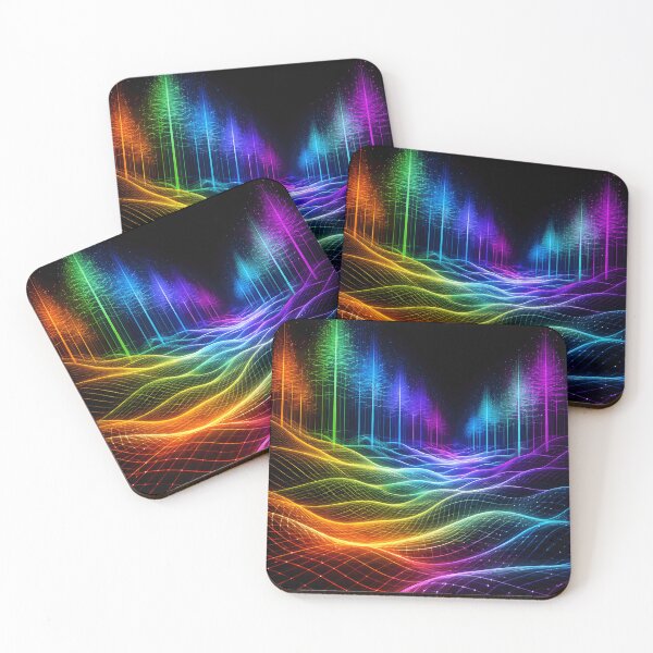 Item preview, Rainbow Neon Forest - Synthwave Grid Topography & Cyber Trees Art designed and sold by Tw1nsAIArt.