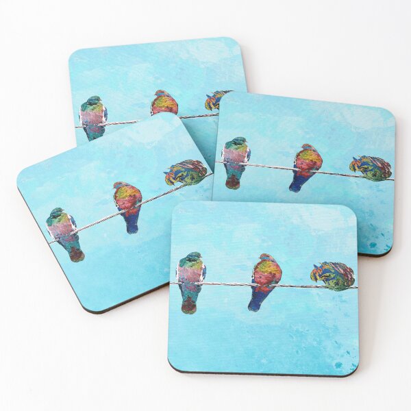 Item preview, Buddies Colorful Contemporary Bird Art Birds On Blue designed and sold by Sharon Cummings Art.