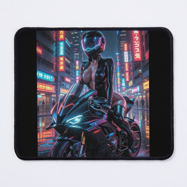 Item preview, Cyberpunk Neon Rain Rider – Natural Pose on Superbike in Tokyo Downpour designed and sold by RadaQueen.