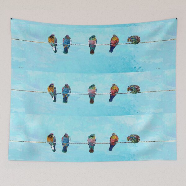 Item preview, Buddies Colorful Contemporary Bird Art Birds On Blue designed and sold by Sharon Cummings Art.