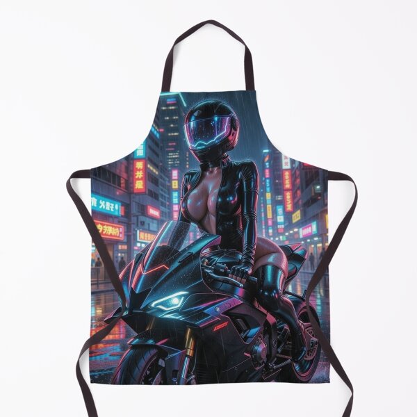 Item preview, Cyberpunk Neon Rain Rider – Natural Pose on Superbike in Tokyo Downpour designed and sold by RadaQueen.