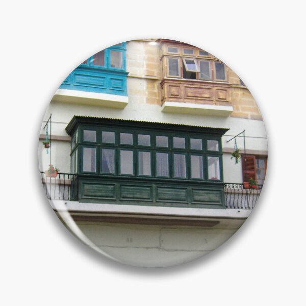 Item preview, Colorful Maltese Balconies and Historic Stone Facade With Enclosed Wooden Windows in Mediterranean Street designed and sold by Nmallia.