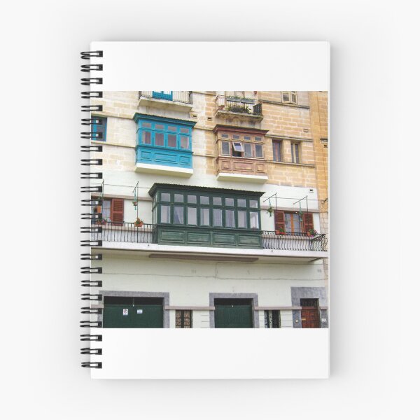 Item preview, Colorful Maltese Balconies and Historic Stone Facade With Enclosed Wooden Windows in Mediterranean Street designed and sold by Nmallia.