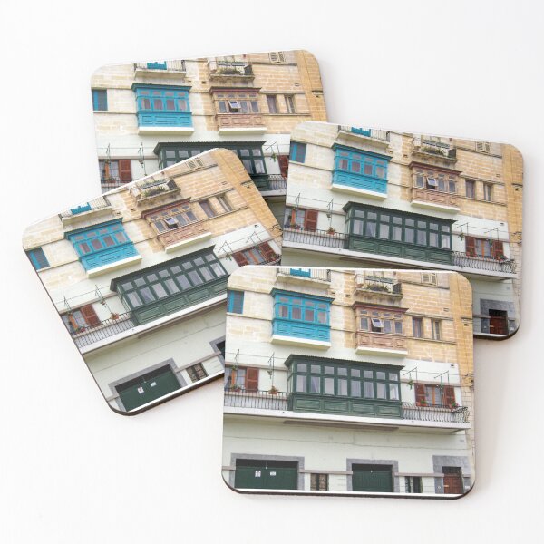Item preview, Colorful Maltese Balconies and Historic Stone Facade With Enclosed Wooden Windows in Mediterranean Street designed and sold by Nmallia.