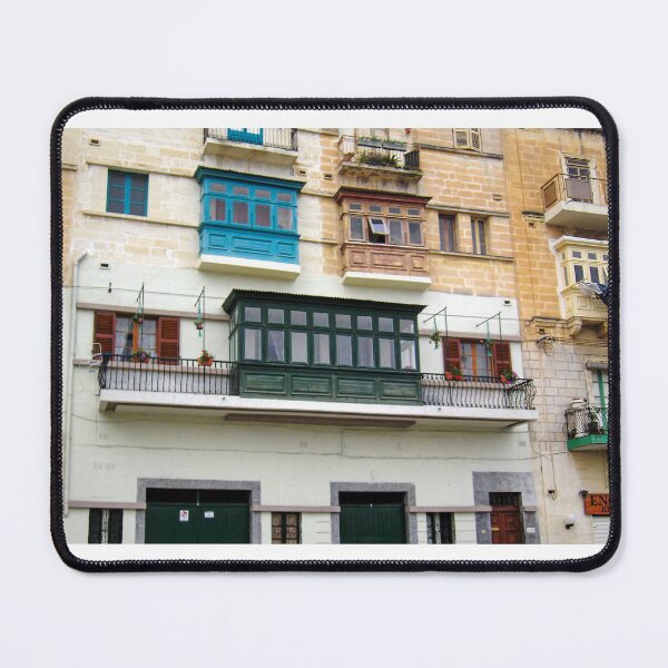 Item preview, Colorful Maltese Balconies and Historic Stone Facade With Enclosed Wooden Windows in Mediterranean Street designed and sold by Nmallia.