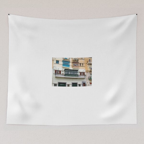 Item preview, Colorful Maltese Balconies and Historic Stone Facade With Enclosed Wooden Windows in Mediterranean Street designed and sold by Nmallia.