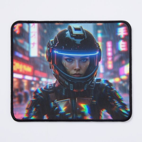 Item preview, Cyberpunk Neon Rain Stare – Aggressive Glitch Helmet in Tokyo Downpour designed and sold by RadaQueen.