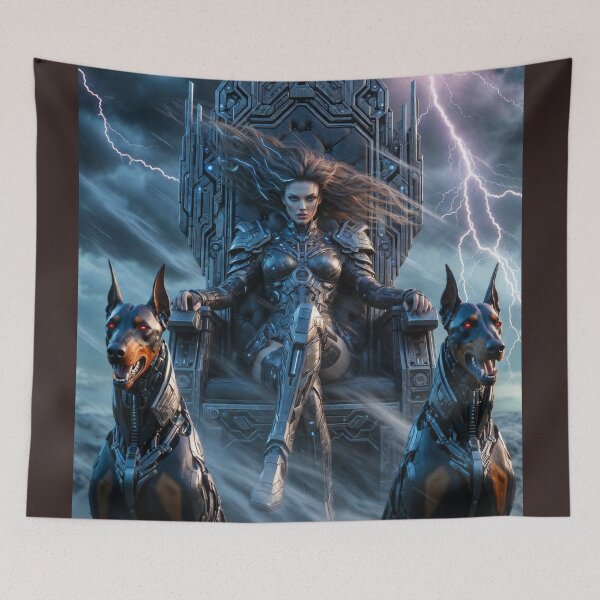 Item preview, Cyberpunk Thunder Queen – Aggressive Latex Throne & Cyber Dobermans in Storm designed and sold by RadaQueen.