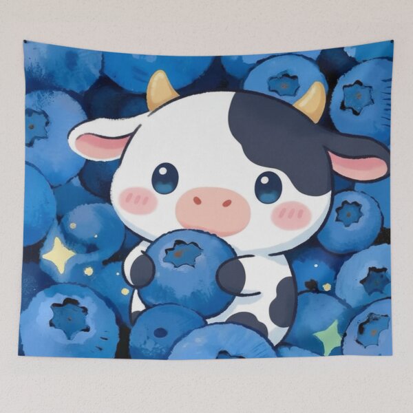 Item preview, Kawaii cow among blueberries – Sweet and tender illustration designed and sold by HeyHas.