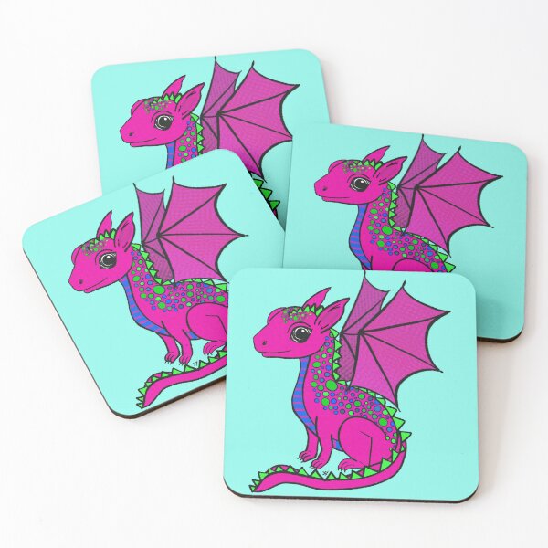 Item preview, Cute Pink Dragon Cartoon | Magenta Dragon with Neon Green and Blue Spots | Kawaii Fantasy Creature Design designed and sold by MFGB-Creations.