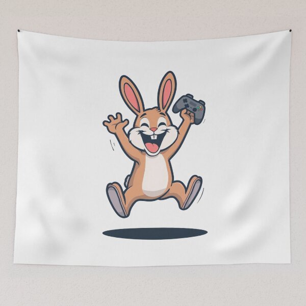 Item preview, Happy Gamer Bunny Playing Video Games With Controlle designed and sold by Katzpy.